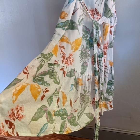 𝅺gap Floral Linen/Cotton Blend Spring Summer Dress Large Tropical Print Dress - Picture 9 of 12